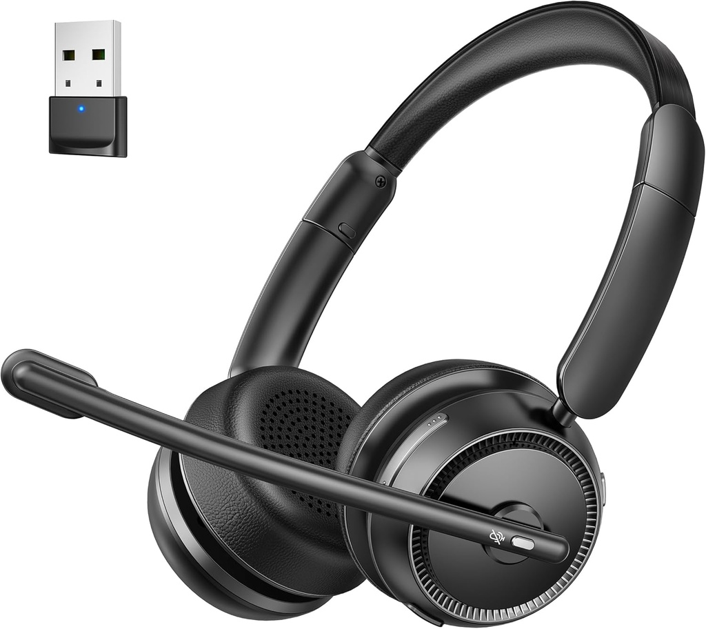 Ακουστικά Bluetooth με AI Θόρυβος Ακύρωση Μικροφώνου, Stereo HiFi Ακουστικά Bluetooth, Ασύρματο ακουστικό με USB Dongle για το τηλεφωνικό κέντρο Skype Zoom Συνάντηση Φορτηγό