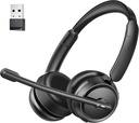 Bluetooth Headset with AI Noise Canceling Microphone, Stereo HiFi Bluetooth Headphones, Wireless Headset with USB Dongle for Computer Office Call Center Skype Zoom Meeting Trucker