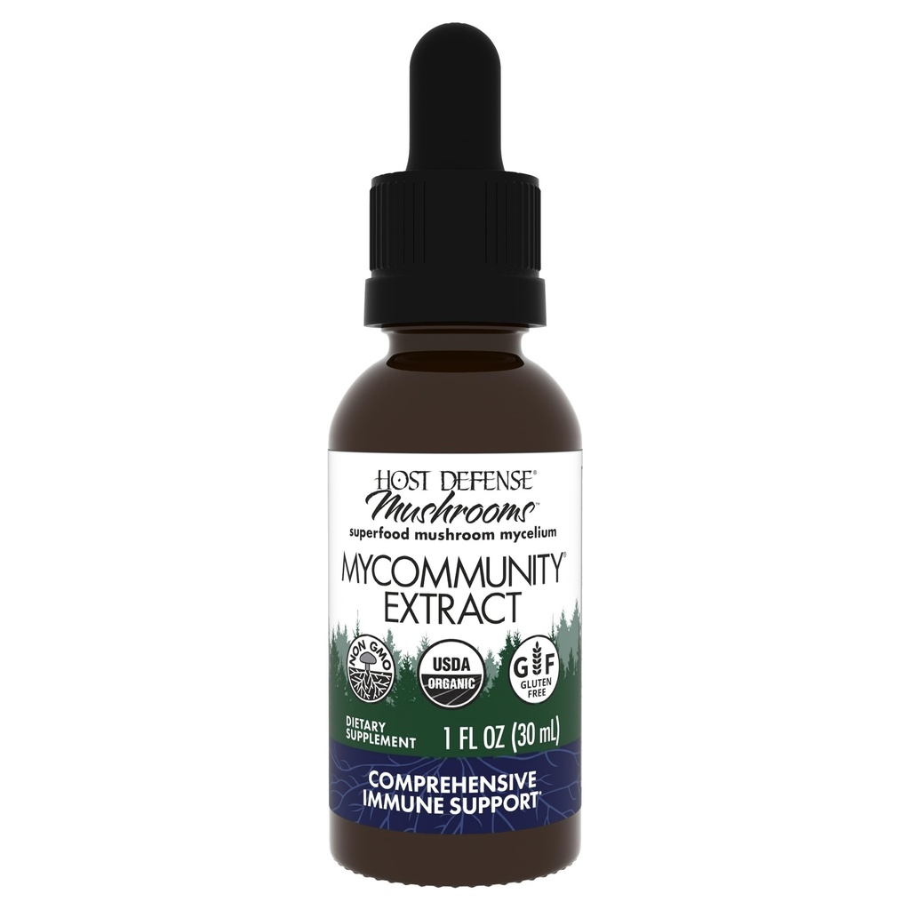 Host Defense MyCommunity Extract - 17 Species Blend Mushroom Supplement for Immune Support - Extract with Lion's Mane, Reishi, Chaga, Cordyceps, Turkey Tail & More - 1 fl oz (30 Servings)