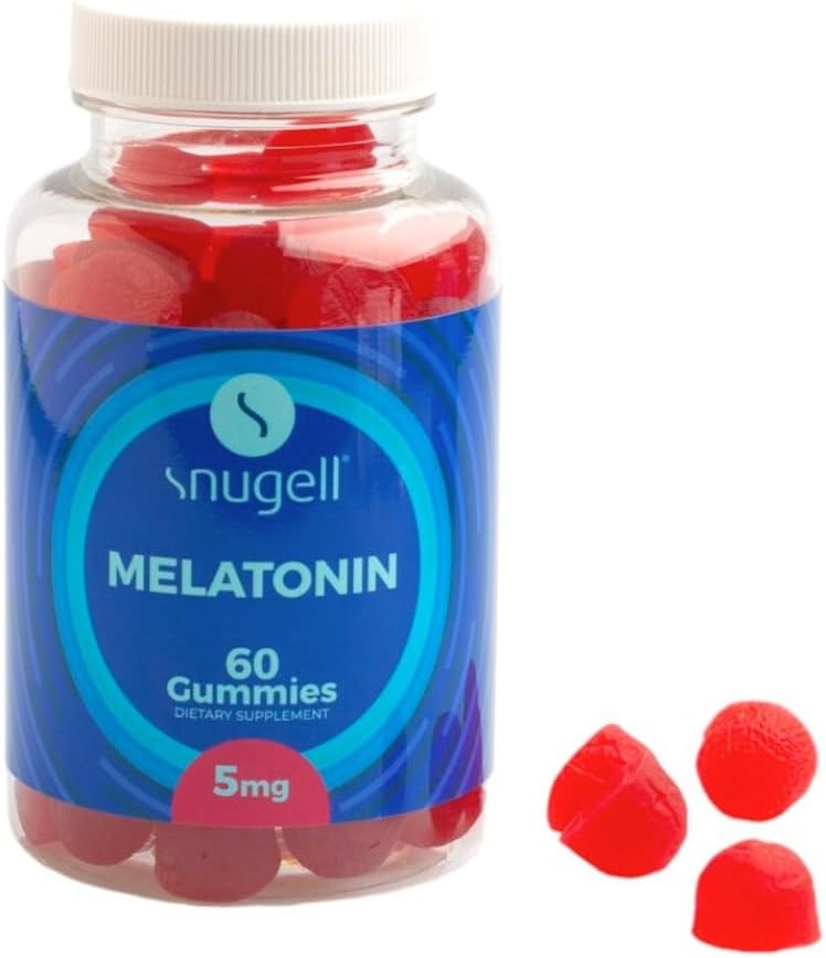 Snugell Melatonin Gummies 5 mg – 60 Count Dietary Supplement – Berry Blend Flavor for Natural Restful Sleep Support – Vegan, Non-Habit Forming, Non-GMO, Pectin-based, Gluten-free – Made in the USA (1)