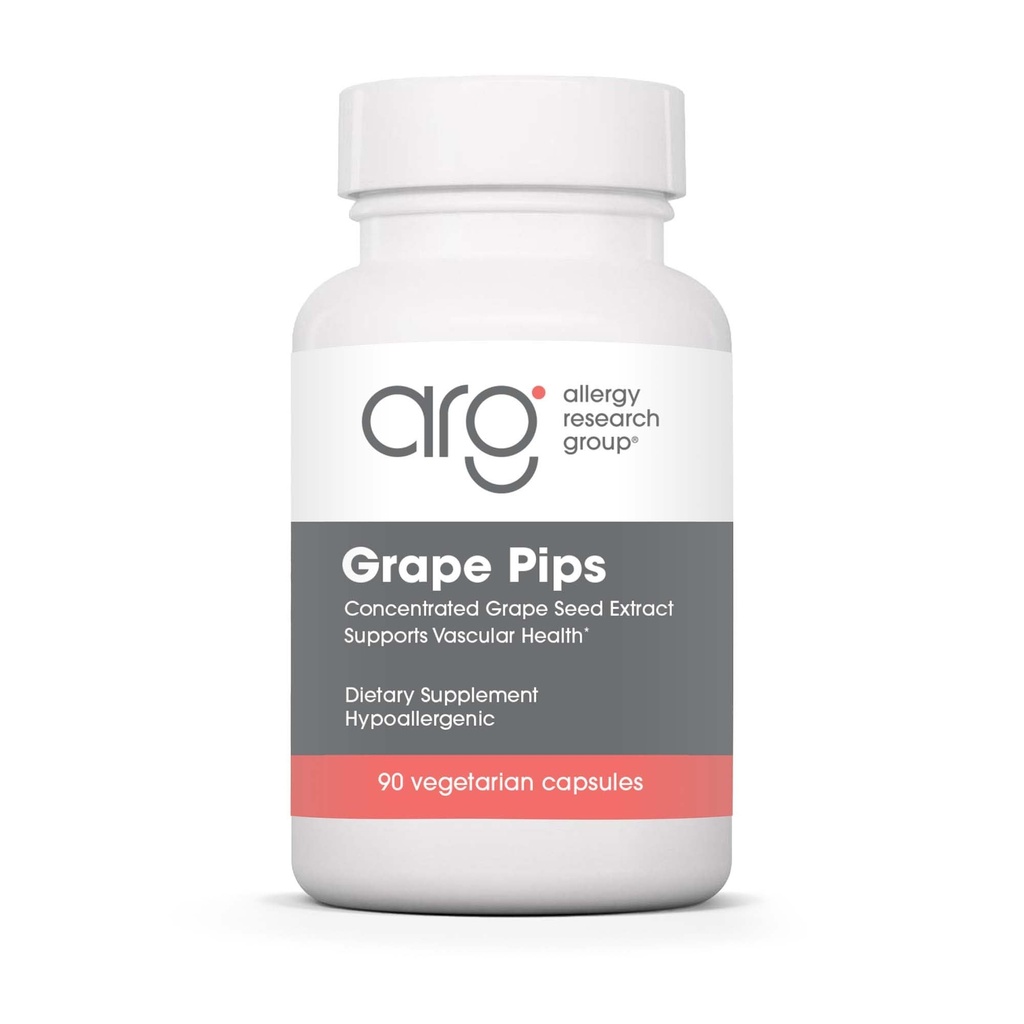 Allergy Research Group Grape Pips - Grape Seed Extract, Proanthocyanidins, Polyphenols, Herbal Supplement, Organic, 300mg Capsules - 90 Count