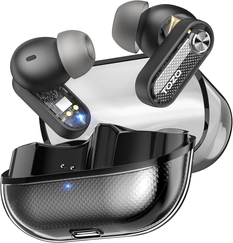 TOZO Crystal Pods Hybrid Active Noise Cancelling Wireless Earbuds, 10mm Drivers Deep Bass Stereo Sound, 4 Mics Smart ENC AI Calls, 32 EQ μέσω App, Bluetooth 5.4 Ακουστικά, Crystal Case Design