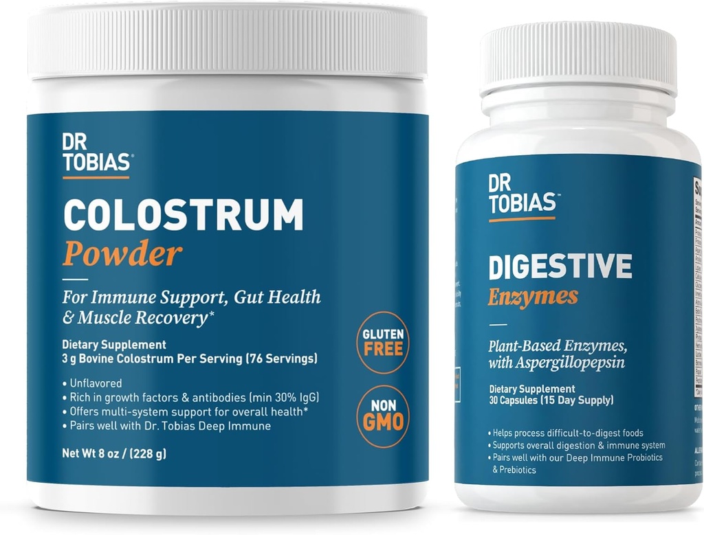 Dr. Tobias Digestive Enzymes and Colostrum Powder - Υποστηρίζει Απορρόφηση θρεπτικών ουσιών, Digestive Comfort και Ανοσολογική λειτουργία