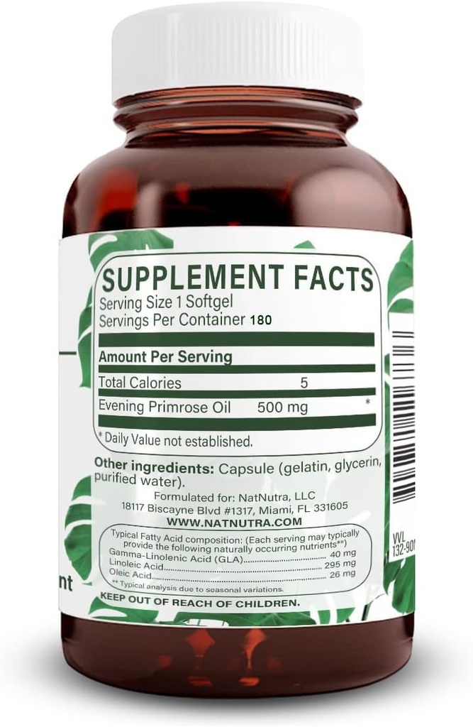 Natural Nutra Evening Primrose Oil συμπλήρωμα από το λίπος οξύ, βοηθά να ξεπεράσει τον πόνο του σώματος, νευρική υγεία, να προωθήσει Hearth Υγεία & Καθαρότητα του δέρματος, βοηθά στη μείωση Digestive δυσφορία, 500 mg, 180 Softgel