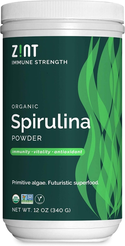Zint Spirulina σκόνη, οργανική (12 oz): Premium συμπλήρωμα ανοσοποίησης, Μπλε-Πράσινη άλγη, Ανοσιότητα Booster, Μη-ακτινοποιημένη πρωτεΐνη Vegan