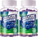 Creatine Monohydrate Gummies Complex for Men & Women -Προηγμένη Φόρμουλα W/L-Taurine + Βιταμίνη B12, Συμπλήρωμα χωρίς ζάχαρη Μασώμενα,180 Blueberry Gummies 2pack