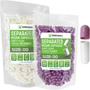 XPRS Nutra Vegan Μέγεθος 00 Χωριστές κάψουλες - 1000 Count Premium Άδειες κάψουλες χωρίζονται σε τσάντες - 00 Χάπια Κενά για συμπλήρωση συμπληρώματος DIY (Lavender/White)