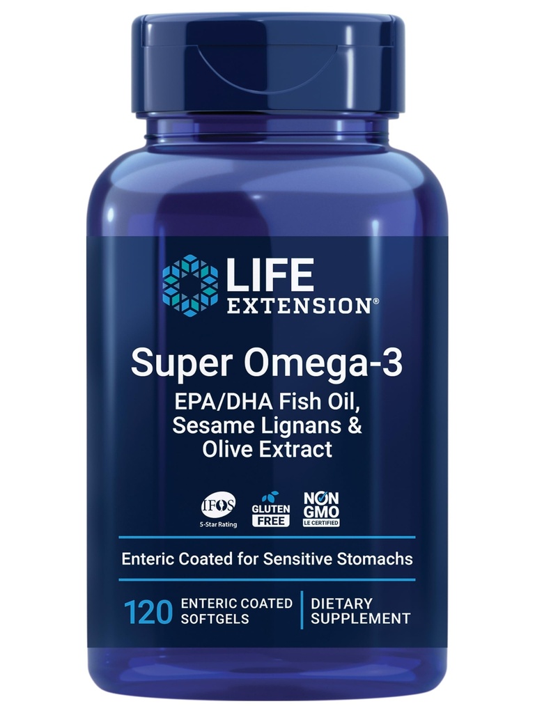 Επέκταση ζωής Super Omega-3 EPA/DHA Fish Oil, Sesame Lignans & Olive Extract – Καρδιά Υγεία, Εγκεφαλική Υγεία, Φλεγμονή Υγεία Υποστήριξη, Χωρίς γλουτένη, Enteric-Coated, Μη ΓΤΟ, 120 Softgels