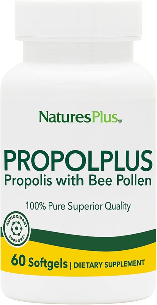 NaturesPlus Propolplus - 180 mg, 60 Softgels - Ποιότητα Bee Propolis Συμπλήρωμα με Bee Pollen - 60 Servings