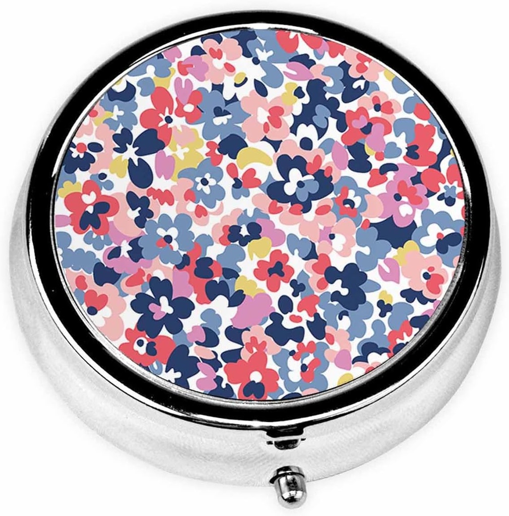 IBILIU ιατρική χαπιών υπόθεση Watercolor Floral πολύχρωμο Scatter λουλούδια Φορητό κουτί χαπιών για Pocket Metal ιατρική Βιταμίνη Organizer 3 διαμέρισμα