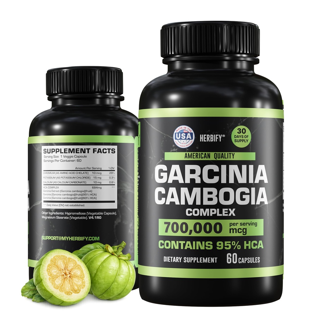 HERBIFY Garcinia Cambogia Wellness συμπλήρωμα υποστήριξης για γυναίκες & άνδρες - Εκχύλισμα βοτάνων με αντιοξειδωτικές ιδιότητες - Ενισχυτής ενέργειας για την καθημερινή ζωτικότητα και Digestive Υποστήριξη - 60 Count