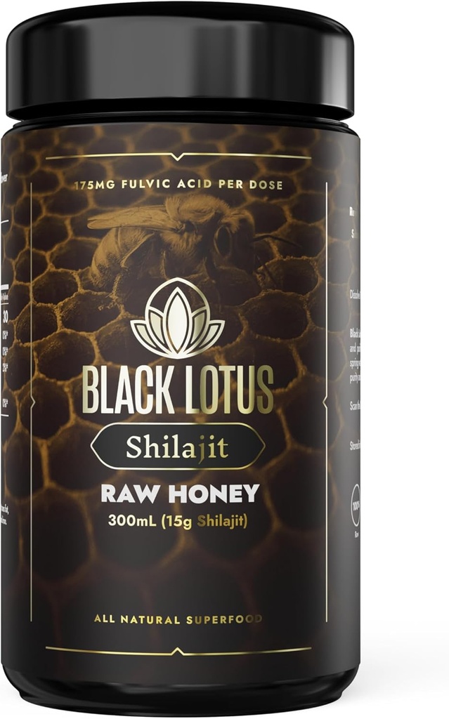 Μαύρο Lotus Pure Shilajit Resin Raw Honey Liquid Tincture, 300ml, 100% Pure Natural Shilajit για άνδρες & γυναίκες, Amino Acids, 175mg Fulvic Acid, 85 Ionic Trace Minerals, For Immune Support, Focus, Energy