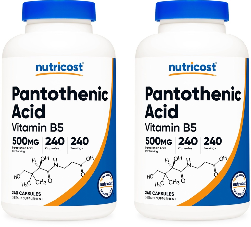 Παντοθενικό οξύ (βιταμίνη B5) 500mg, 240 κάψουλες (2 φιάλες)