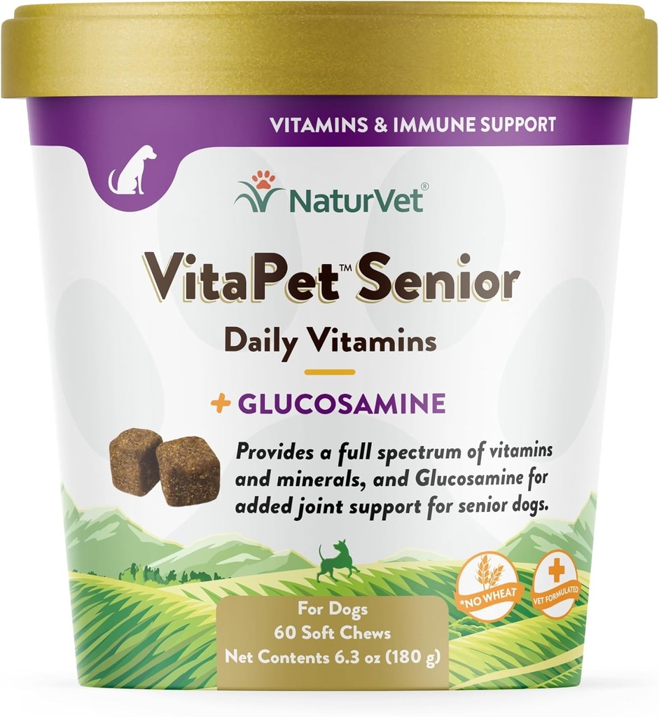 NaturVet VitaPet Senior Daily Vitamins Plus Γλυκοζαμίνη για σκύλους, 60 ct Μαλακά μάσημα, Κατασκευασμένα στις ΗΠΑ με παγκόσμια πηγή συστατικών