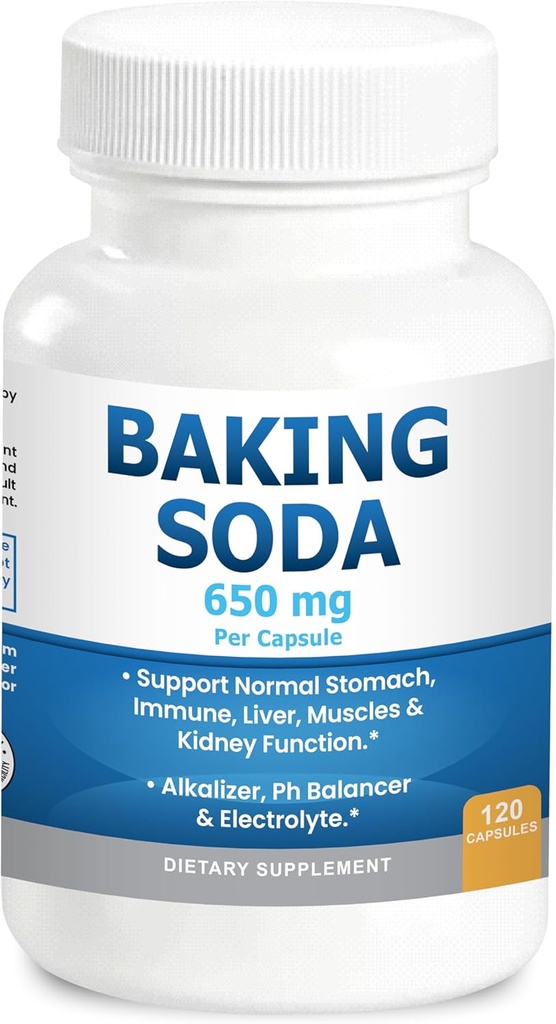 Natural Baking Soda Capsules - 650mg Baking Soda Tablets for Kidney & Stomach Acid - Sodium Bicarbonate Pills, Bicarbonate of Soda, Bicarbonato de Sodio para Tomar, Sodium Bicarbonate 650 mg Tablets