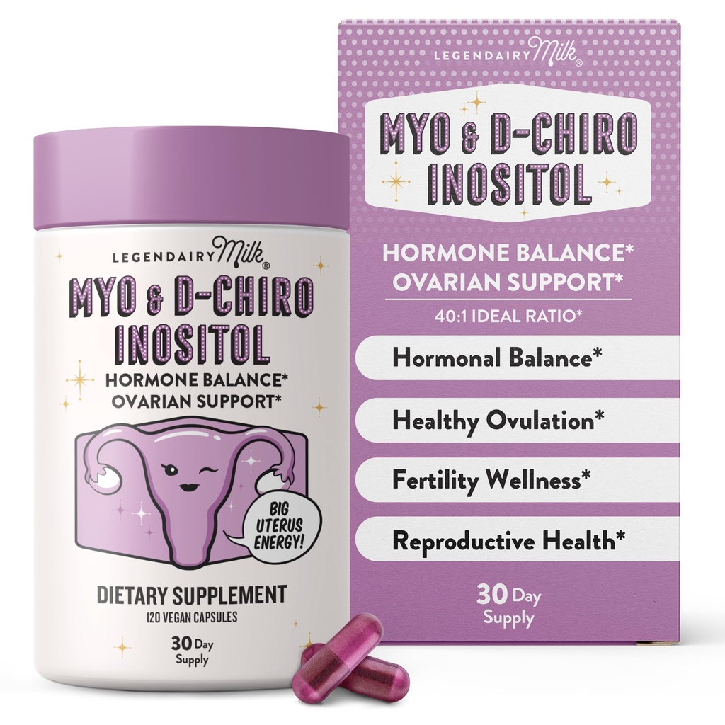 Legendairy Milk Pure Inositol Supplement - Myo Inositol και D-Chiro Inositol Κάψουλες - Ideal 40:1 Ratio - Ovarian & Fertility Υποστήριξη για τις γυναίκες - 30 Ημέρα προσφοράς