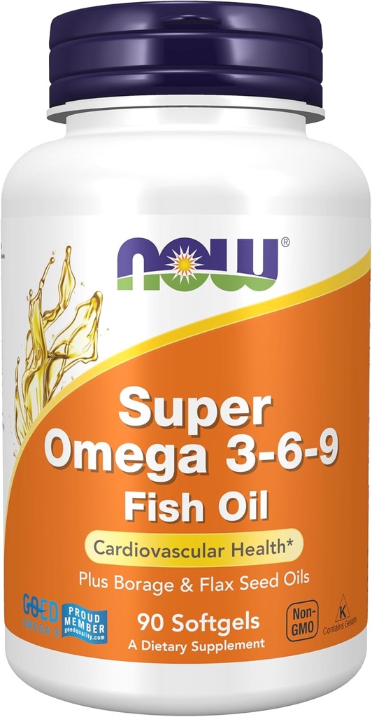 NOW Συμπληρώματα, Super Omega 3-6-9 1200 mg με ένα μείγμα των ψαριών, Borage και flax σπορέλαια, 90 Softgels
