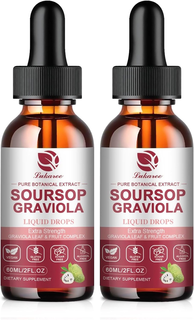 Soursop Graviola Liquid Drop - Pure Leave & Fruit Complex - 4X Effectiveness - Soursop Bitters Liquid for Immunity, Liver & Antioxidant, Herbal Goodness, 2 Month Supply, 4 Fl Oz
