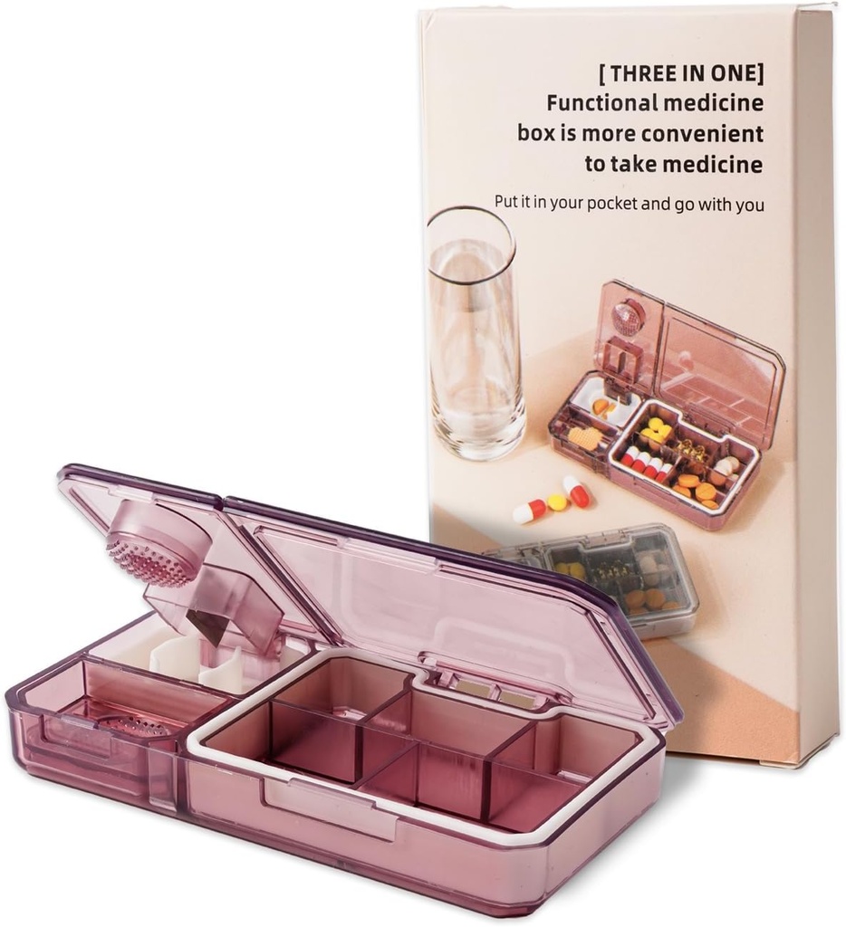 Hill Organizer with Cutter Crusher:Ταξίδι Ιατρική Pill Organizer for Pocket Purse to Hold Vitamins Medication Συμπληρώματα,Pink