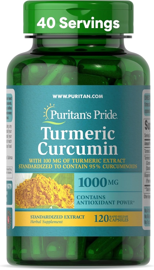 Puritan's Pride Turmeric Curcumin 1000mg, Standarized to 95% Cucuminoids, φυτικό συμπλήρωμα διατροφής για την υγεία των αντιοξειδωτικών, 120 καψάκια ταχείας απελευθέρωσης