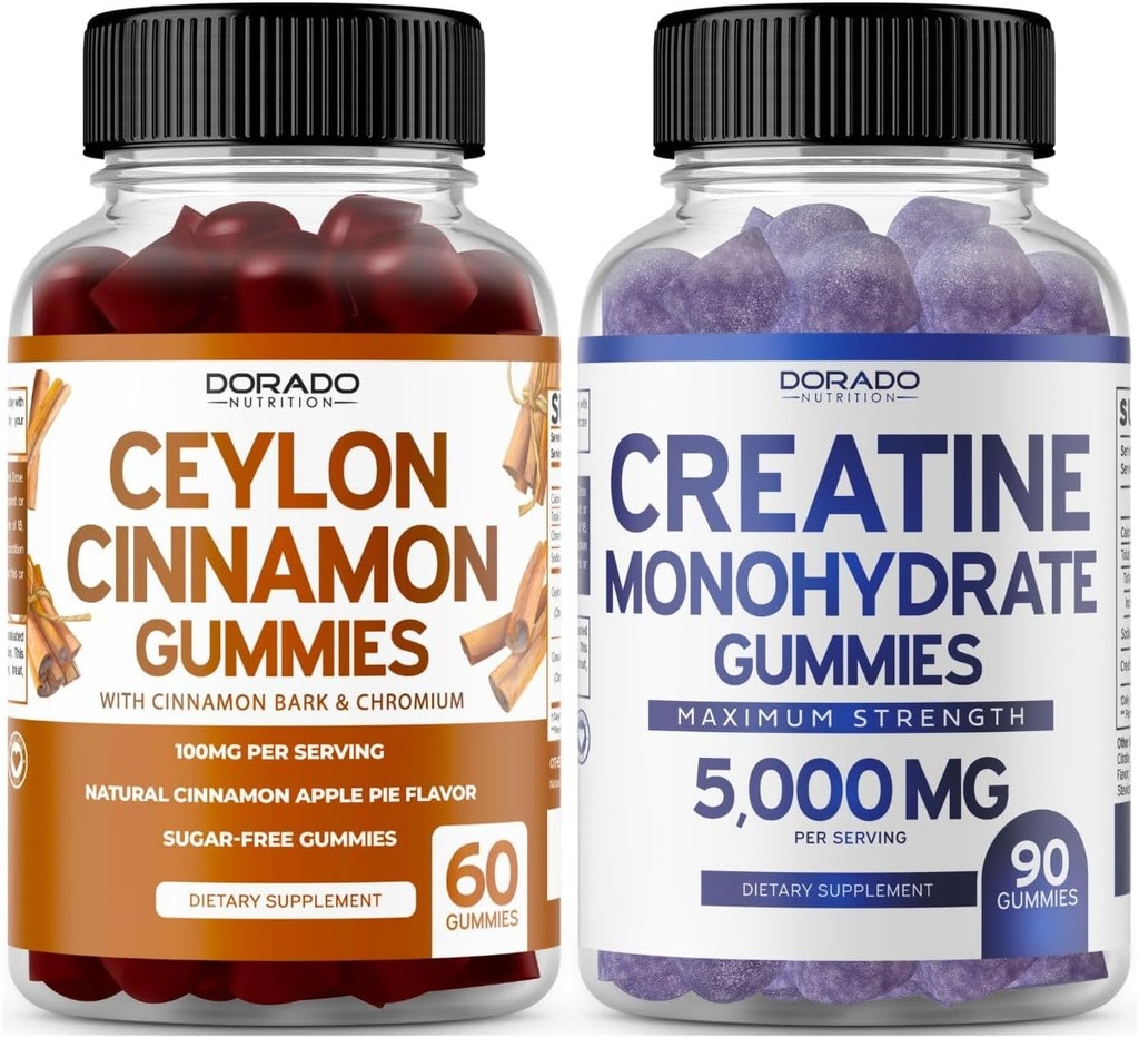 Ceylon Cinnamon (60 Count) - Βερβερίνη & Ginseng για Digestion Συνολική Wellness Υποστήριξη και Creatine Monohydrate (90 Gummies) Delicious Blue Raspberry Chews Flavored Supplement - Μη ΓΤΟ & Made in USA