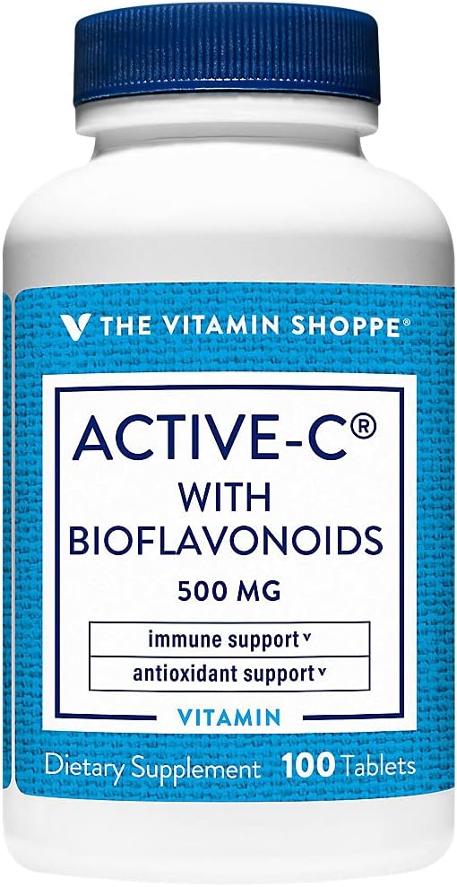 Η βιταμίνη Shoppe Active- C με Bioflavonoids, Υποστηρίζει Ανοσία, Αγγειακή Υγεία, Αντιοξειδωτικό, 500 MG (100 δισκία)