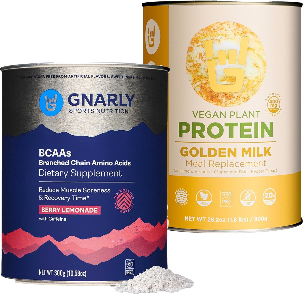 Gnarly Διατροφή Χρυσό γάλα Vegan πρωτεΐνη σκόνη BCAAs Berry Λεμονάδα (10.58oz)