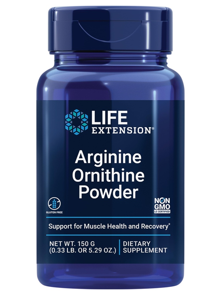 Επέκταση ζωής Arginine σκόνη ορνιθίνης, προωθεί την υγεία των μυών & την αποκατάσταση, χωρίς γλουτένη, μη GMO, καθαρό βάρος 150 γραμμάρια