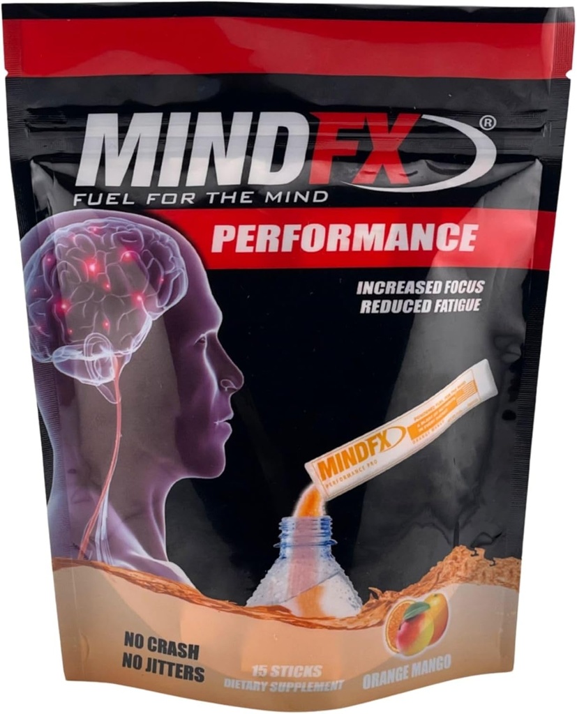 MindFX Energy Powder Drink Mix - 15 Sticks Orange Mango Performance Blend | Natural Nootropics for Clean Energy, and Enhanced Focus | Elevate Your Performance (Orange Mango, 1)