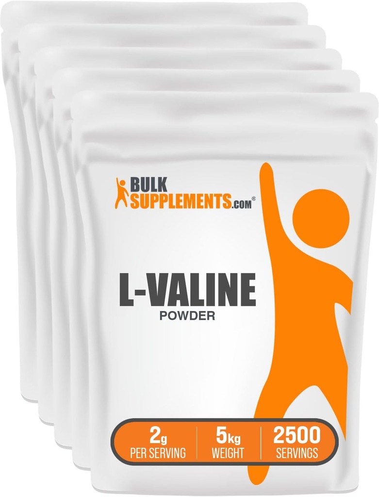BulkSupplements.com L-Valine Powder - Valine Amino Acids Supplement, BCAA Energy Powder - Χωρίς γεύση και γλουτένη, 2g ανά Σερβίρισμα, 1kg (2,2 lbs) (Pack of 5)