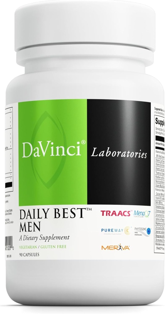 DAVINCI Labs - Daily Best Men - Ένα συμπλήρωμα διατροφής με βιταμίνη Β6, βιταμίνη Β12 βιταμίνη C, βιταμίνη Κ2, και περισσότερα - Χορτοφαγικά, χωρίς γλουτένη - 90 κάψουλες