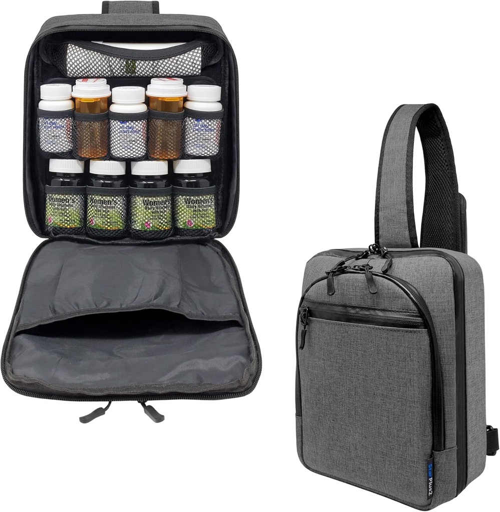 Cross-Body Hands-Free Modular Pill μπουκάλι Organizer, τσάντα ιατρικής, περίπτωση, φορέας για φάρμακα, βιταμίνες, και ιατρικές προμήθειες - Heather Gray (Χωρίς κλειδαριά)