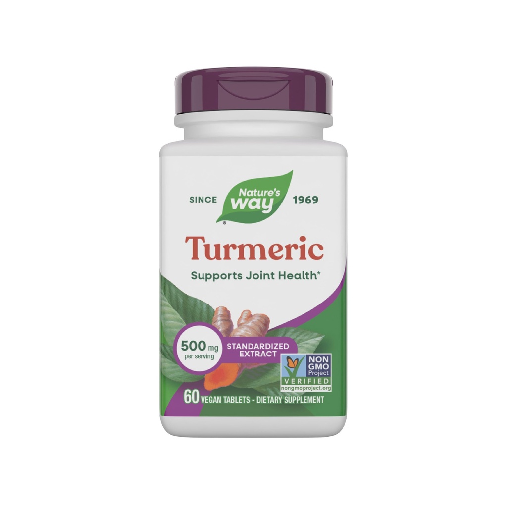 Nature's Way Turmeric, Premium Extract, Supports Joint Health*, Standardized to 95% Curcuminoids, 500 mg Serving, Non-GMO Project Verified Supplements, 60 Tablets (Packaging May Vary)