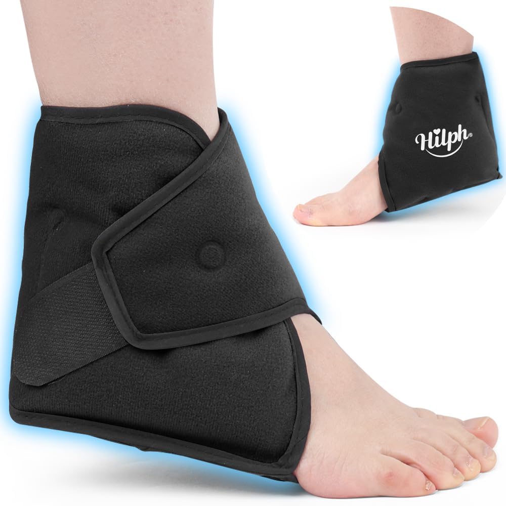 Hilph Ankle Ice Pack Wrap για το πρήξιμο, Reuseable Gel Ψυχρό Πακέτο για Ankle Στραγγισμένο, Ζεστό Ψυχρό Συμπίεση για την αποκατάσταση χειρουργικής επέμβασης, Φυτική Φασίτιδα, Πόνος ποδιών Ανακούφιση, Πρήξιμο, Αχιλλέας Τεντονίτιδα, Μαύρο