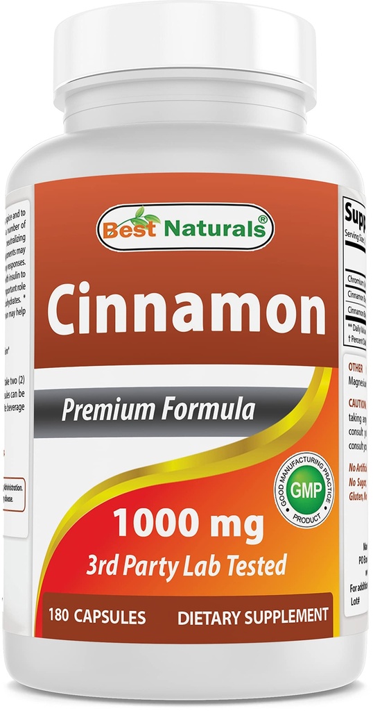 Best Naturals Κανέλα 2000 mg Ισοδύναμο με Χρώμιο 400 mcg ανά Σερβίροντας - Υποστήριξη Μεταβολισμού - 180 Κάψουλες