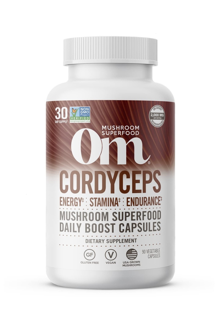 OM MUSHROOM SUPERFOOD Cordyceps Mushroom Caps Superfood Supplement, 90 Count, 30 Days, Organic Energy Supplement for Stamina and Endurance
