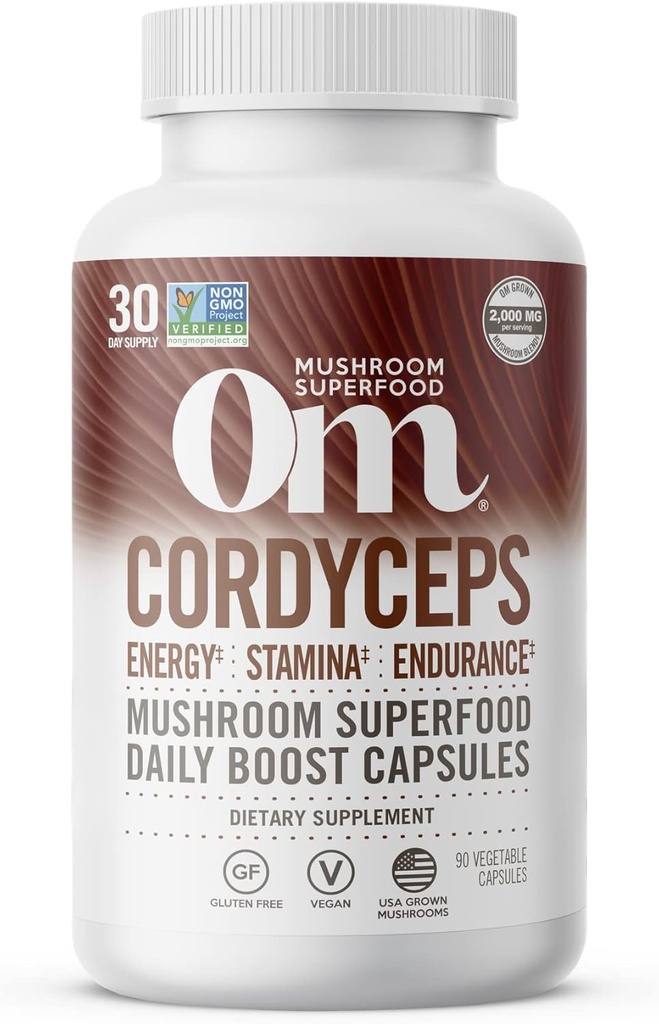 OM MUSHROOM SUPERFOOD Cordyceps Mushroom Caps Superfood Supplement, 90 Count, 30 Days, Organic Energy Supplement for Stamina and Endurance