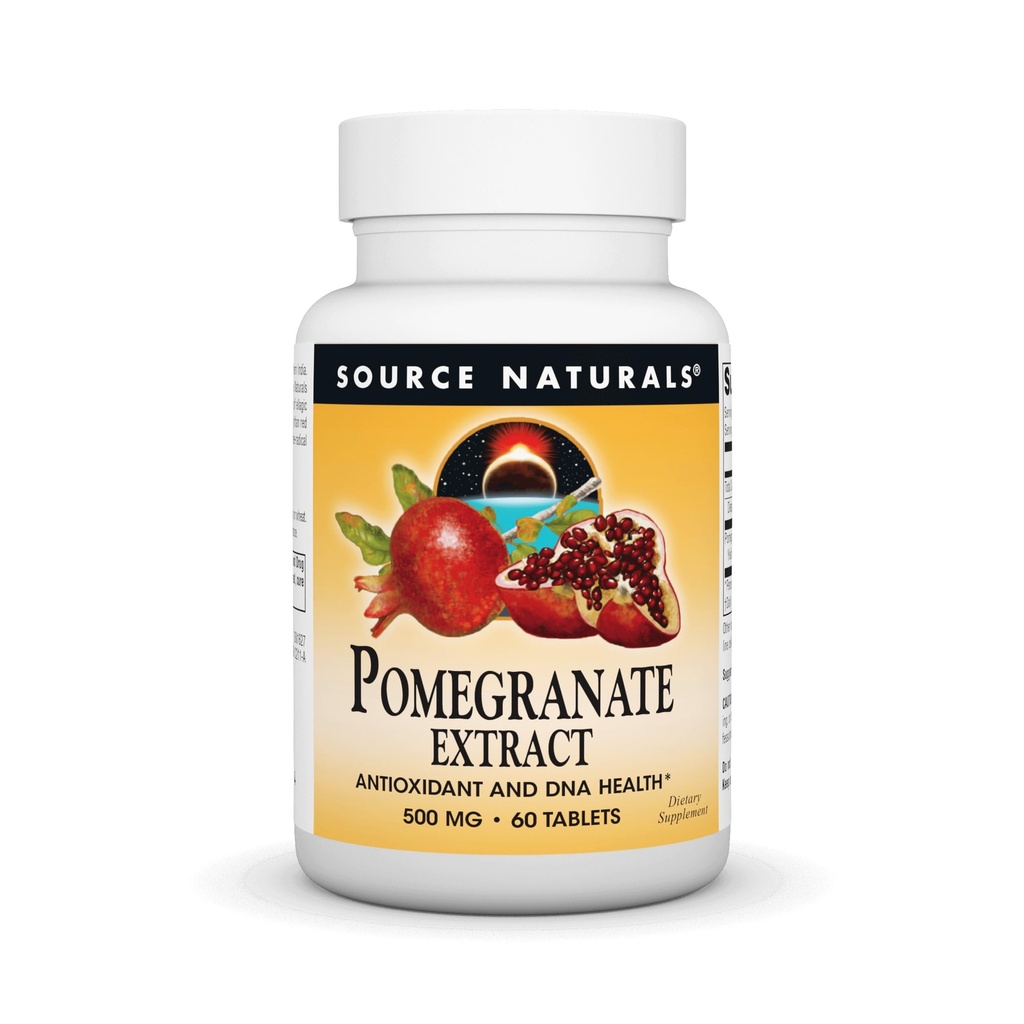 Source Naturals Pomegranate Extract 500mg Πλήρης Ολόκληρη Φρούτα Ελλαγικό Οξύ Αντιοξειδωτικό & Προστιθέμενη Ίνες - 60 δισκία