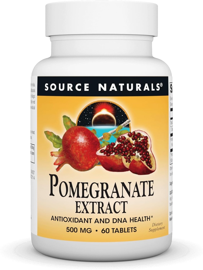 Source Naturals Pomegranate Extract 500mg Πλήρης Ολόκληρη Φρούτα Ελλαγικό Οξύ Αντιοξειδωτικό & Προστιθέμενη Ίνες - 60 δισκία