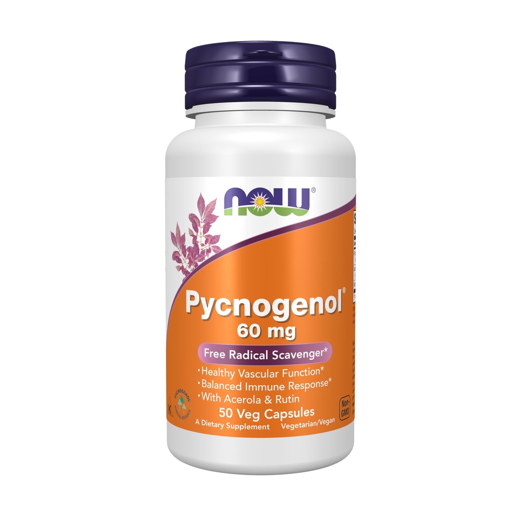 NOW Συμπληρώματα Τροφίμων, Pycnogenol 60 mg (ένα Μοναδικό Combo Προανθοκυανιδίνης από το Γαλλικό Ναυτιλιακό Πεύκο) με Acerola & Rutin σκόνη, 50 κάψουλες Veg