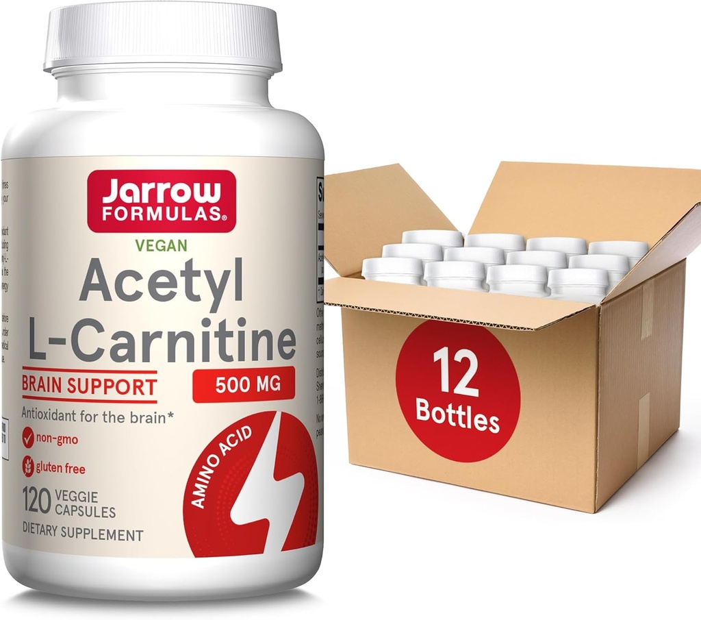 Jarrow Formulas Acetyl L-Carnitine 500 mg, Dietary Supplement, Amino Acid Support for Brain Health and Antioxidants, 120 Veggie Capsules, 120 Day Supply(Pack of 12)