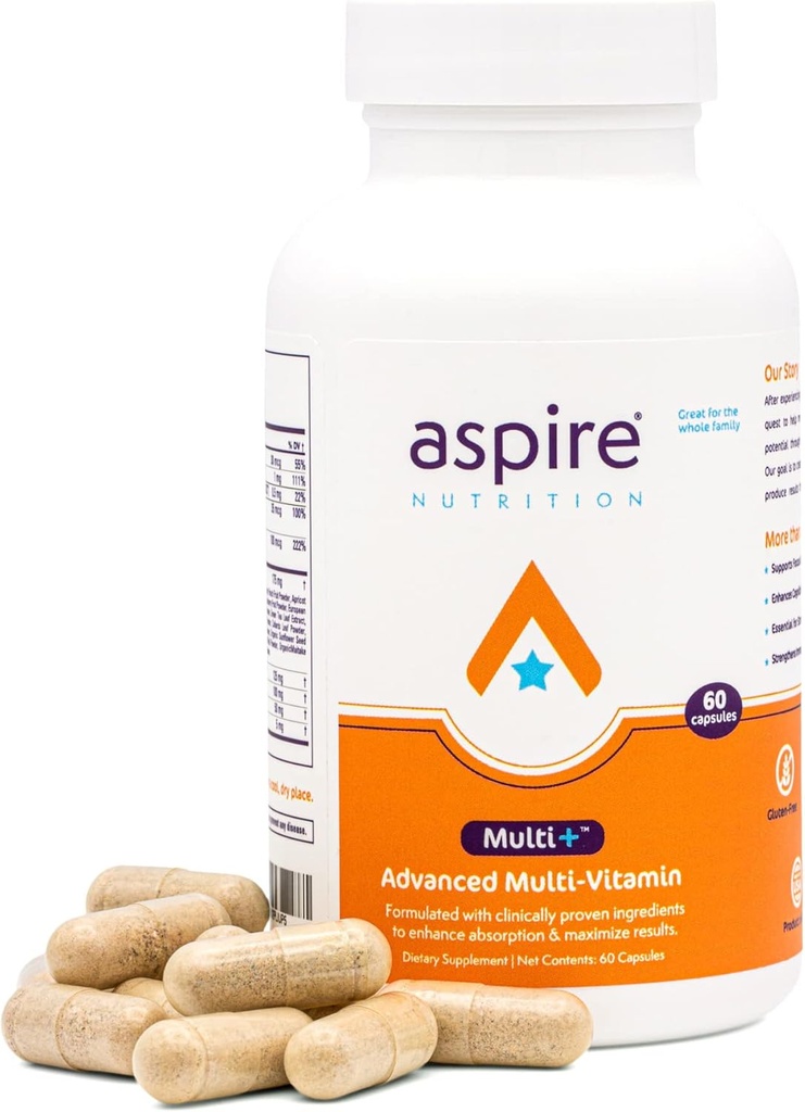 Aspire Multi+TM Advanced Multivitamin for Men, Women & Kids - Καλύτερο συμπλήρωμα εστίασης, προσοχής, μνήμης, διάθεσης. Περισσότερα Απορροφητικά θρεπτικά συστατικά, ορυκτά και βιταμίνες - Όλα φυσικά