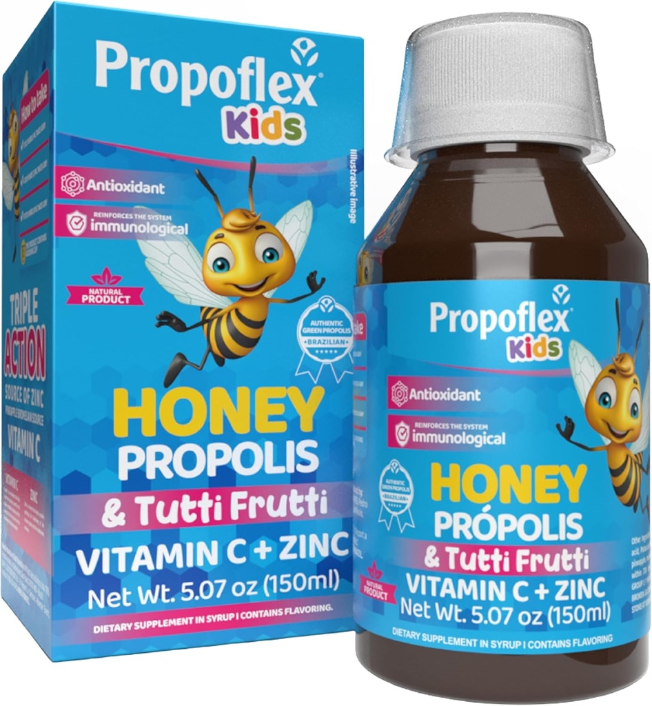 Beelife Bee Propolis Cough Syrup Kids- Triple-Action - Natural Syrup, Brazilian Green Propolis, Zinc, Bromelain, Vitamin C- Support Immunity & Recovery - from Brazil, Tutti Fruit Flavor, 150 ml