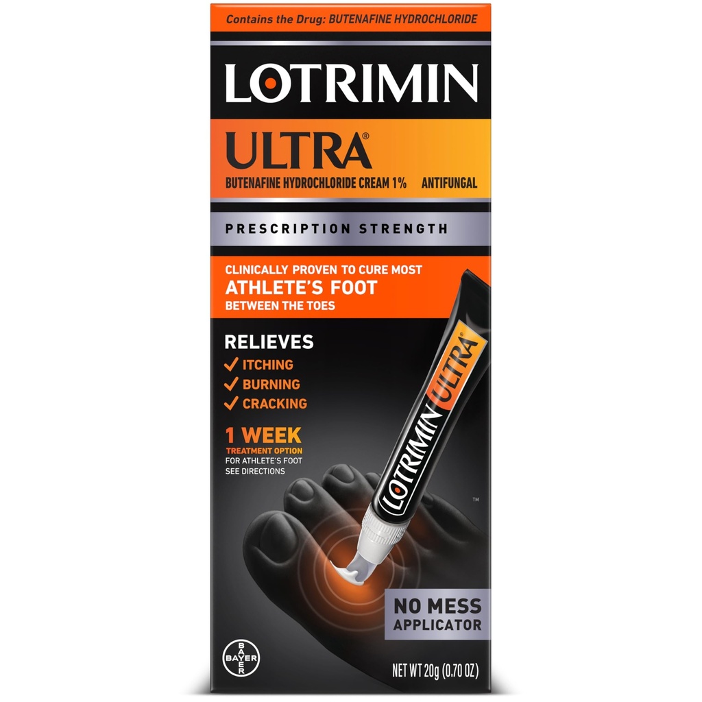 Lotrimin Ultra with No Touch Applicator, 1 εβδομάδα Athlete's Foot Treatment Cream. Συνταγογραφημένη δύναμη Butenafine Υδροχλωράνθρακα 1%,Cures Most Athlete’s Foot Between Toes,Antifungal,0,7 oz (20 γραμμάρια)