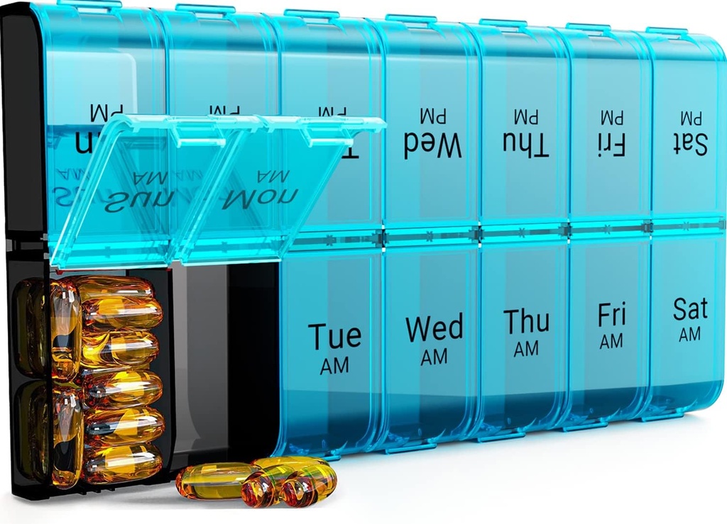 7 ημέρες Extra Large Pill Organizer 2 φορές την ημέρα, Weekly Pill Box Δύο φορές την ημέρα, XL AM Pill περίπτωση, Υπερμεγέθης Καθημερινή Ιατρική Organizer για βιταμίνη, Big Pill Container (Κυανό)