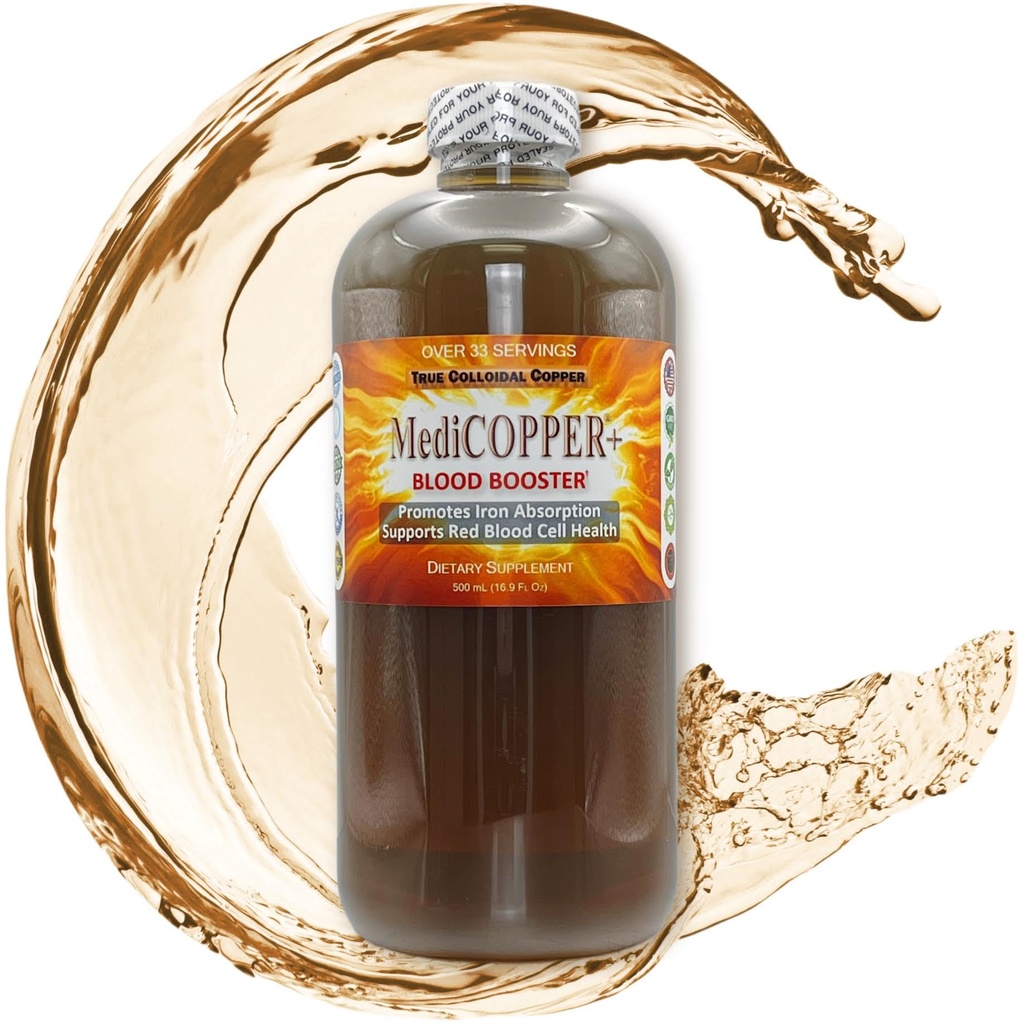 MediCOPPER® Plus Blood Booster True Colloidal Copper CuNP Nutritional Supplement - 500 mL in Clear Plastic Bottle