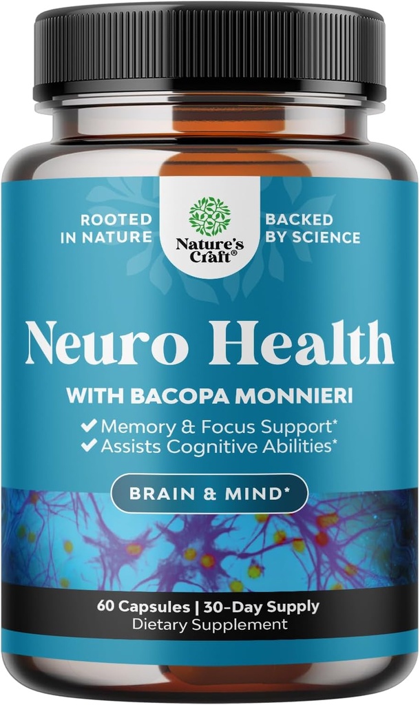Nootropic Brain Supplement for Memory and Focus Support - Βιταμίνες για Ψυχική Υποστήριξη & Καθαρότητα με Bacopa Monnieri, VIT A, B6, Ριβοφλαβίνη, Νιασίνη, Thiamin & Folate - Γνωστικό Συγκρότημα - 60 Ct