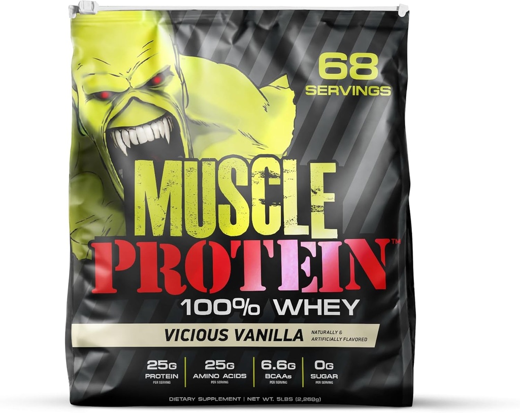 COLOSSAL LABS Muscle Protein Whey Powder [5 lbs/Pack of 1]– Cold Filtered, 25g Pure Protein, 6.6g BCAAs (Packaging May Vary) (5LB, Vanilla)