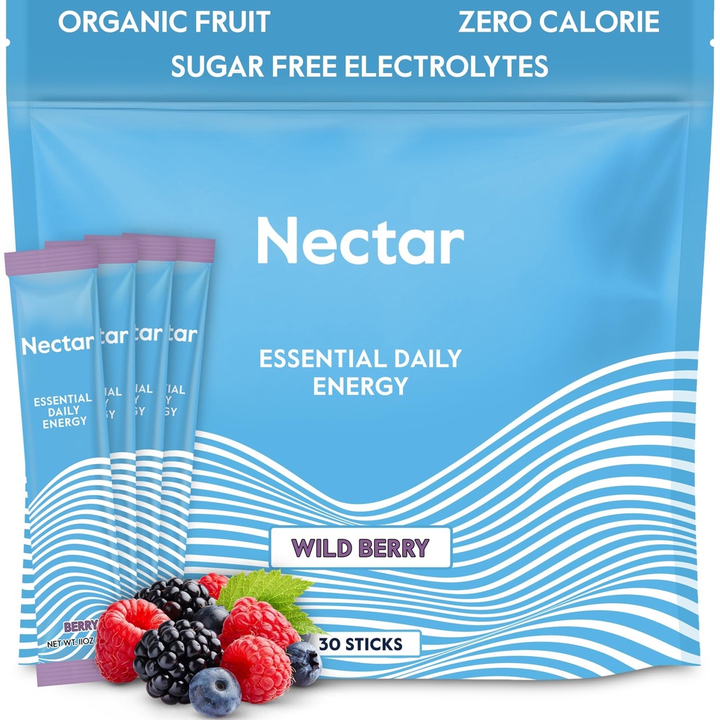 Nectar Energy Booster - Βιολογική καφεΐνη, B12 & Ηλεκτρολύτες - Ζάχαρη Χωρίς & Μηδέν θερμίδες – Υγιεινός Καφές, Ενεργειακό Ποτό & Εναλλακτική Σόδα – Ενυδάτωση & Συμπλήρωμα Ενέργειας (Berry 30 Powder Packets)