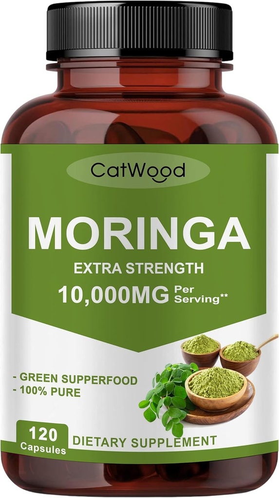 Moringa συμπλήρωμα 10.000mg ανά υπηρεσία, 100% Moringa σκόνη οργανική, Moringa Leaf Extract σκόνη, Moringa κάψουλες οργανικές, μη ΓΤΟ, χωρίς γλουτένη, 120 κάψουλες